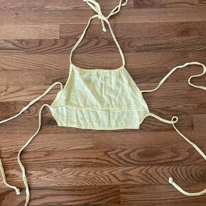 La Hearts Light Yellow Linen Blend Halter Tie Back Crop Top Size XS Adjustable